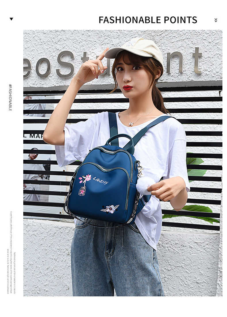 Picture of New Trendy Fashion Women Backpack Flower Embroidery Beautiful Bag Travel Student School Small  Mini Backpack for Women, Large Capacity Nylon Rucksack Multilayer Crossbody & Shoulder School Bags For Girls, Waterproof Travel Ladies Bags My SHOPEE BD