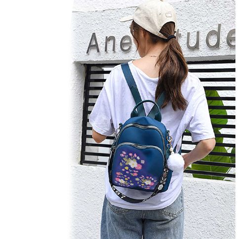 Picture of Flower Embroidery Beautiful Bag Travel Student School Small Casual Printing School Backpack, Large Capacity Nylon Rucksack Multilayer Crossbody & Shoulder Bags, Waterproof Travel Ladies Bags my shopee bd