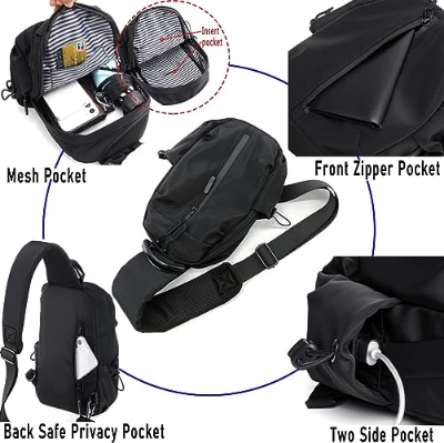 Picture of MY SHOPEE bd Men Crossbody Bags Backpacks Waist Packs Men Cross Body Bags Earphone Jack Bags Sport Pouch Bags Light Weight Chest Bags Men Fashion Shoulder Bags for Travel Outdoor my shopee bd