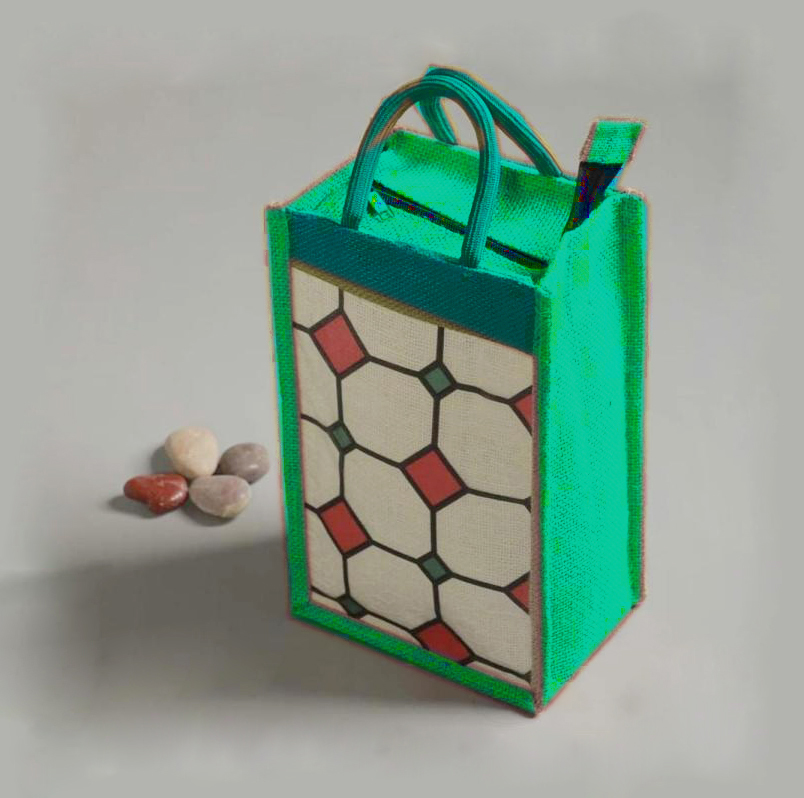 Picture of Jute Fabric eco frindly home  made Lunch / tiffin Carrying Bag with soft handle