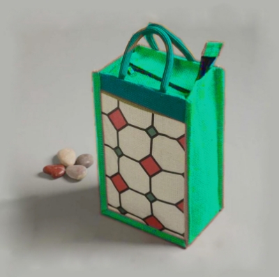 Picture of Jute Fabric eco frindly home  made Lunch / tiffin Carrying Bag with soft handle