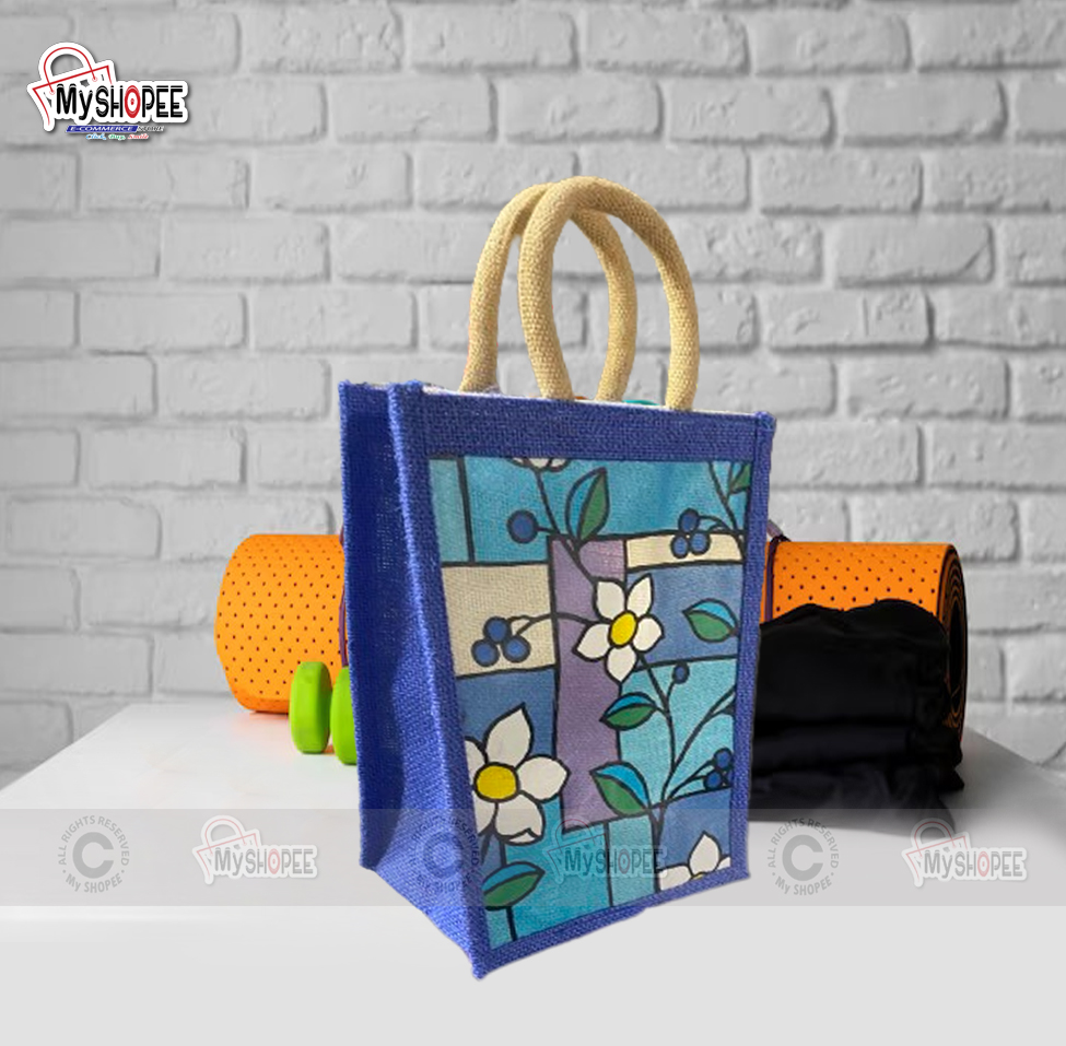 Picture of Jute Fabric eco frindly home  made Lunch / tiffin Carrying Bag with soft handle