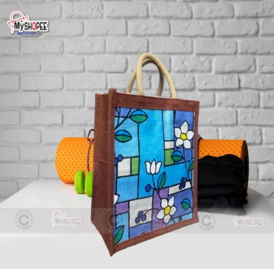 Picture of Jute Fabric eco frindly home  made Lunch / tiffin Carrying Bag with soft handle