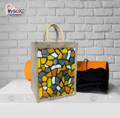 Picture of Jute Fabric eco frindly home  made Lunch / tiffin Carrying Bag with soft handle