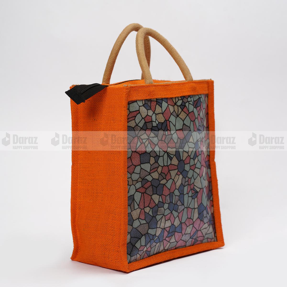 Picture of Jute Fabric eco frindly home  made Lunch / tiffin Carrying Bag with soft handle