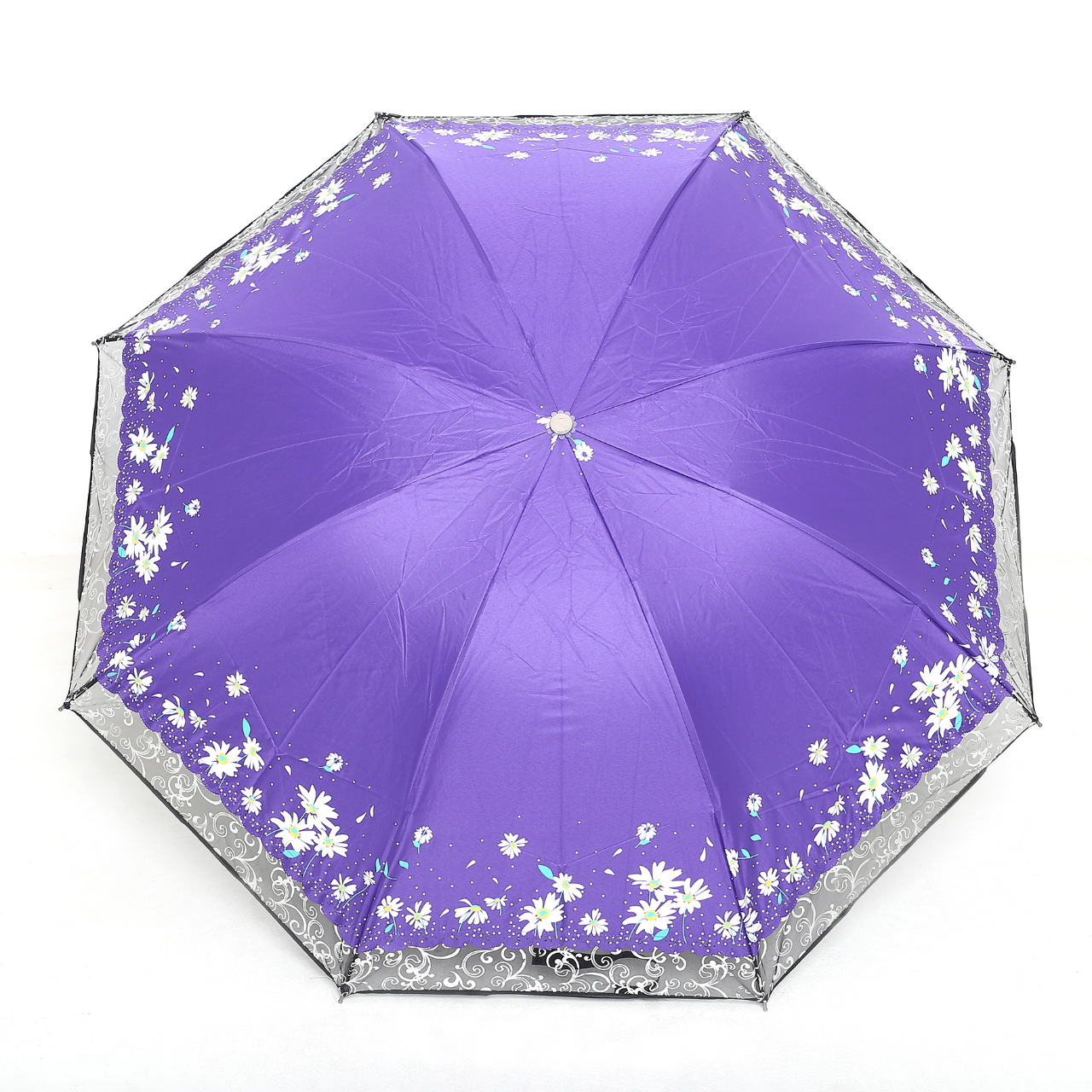 Picture of Ladies Fashionable and Elegant Anti UV Sunshade Print Border Lace Umbrella