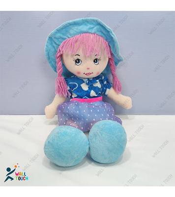 Picture of Cute Looking Smiling Doll Stuffed SOFT PLUSH DOLL Love Girl for Kids Baby with Cap & Hair