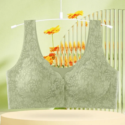 Picture of Light padded printed bra maternity bra front button bra cotton bra comfortable bra womens wear bra - Green