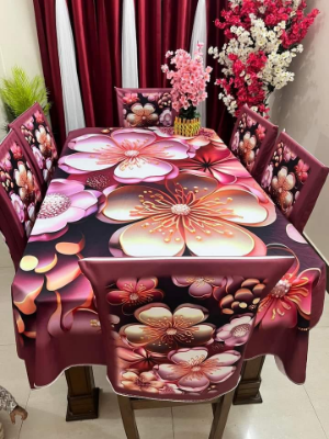 Buy 3D Print Premium Dining Table Cloth & Chair Cover Set 7 in 1 TC-17 at Best Prices in Bangladesh