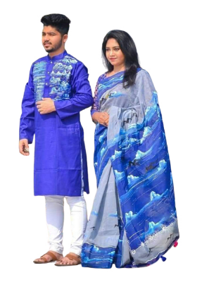 Buy Hand Print Couple Set Sharee with Panjabi.CS-83 online at Best Price In Bangladesh
