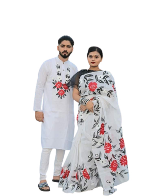 Buy Hand Print Couple Set Sharee with Panjabi.CS-85 online at Best Price In Bangladesh