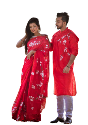 Buy Hand Print Couple Set Sharee with Panjabi.CS-89 online at Best Price In Bangladesh