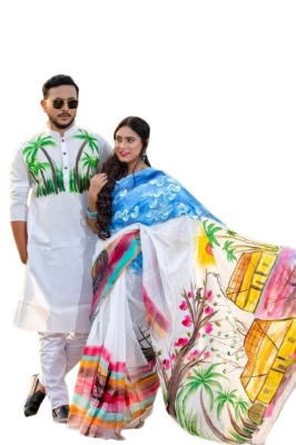 Buy Hand Print Couple Set Sharee with Panjabi.CS-93 online at Best Price In Bangladesh