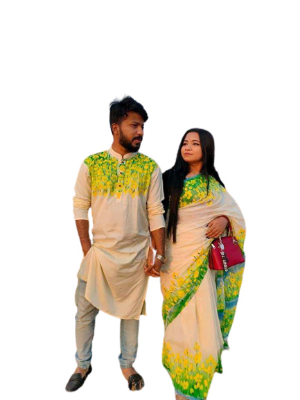 Buy Hand Print Couple Set Sharee with Panjabi.CS-94 online at Best Price In Bangladesh