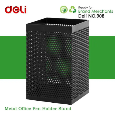 Picture of deli Pen Holder 73×73×115mm Mesh Steel Barrel 908 Black 1pcs
