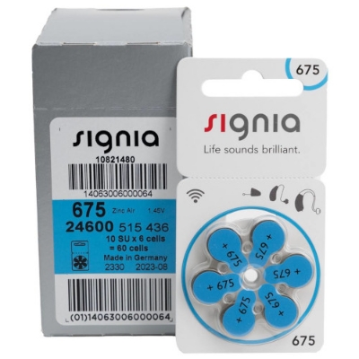 Picture of Signia Hearing Aid Battery Size 675, Pack of 6 Batteries, (Model: A3413_ S675-18), Silver, 1 Strip( 1 pata)