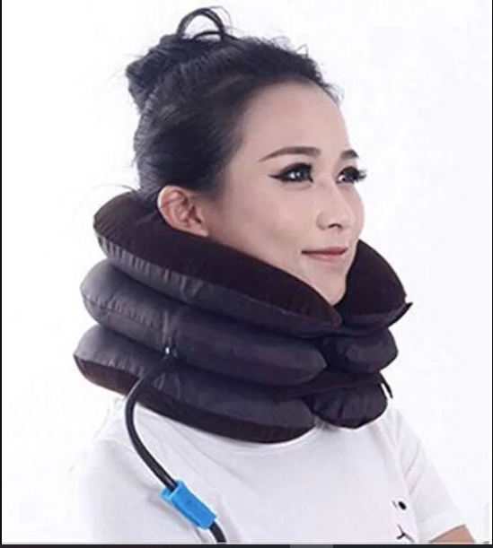 Picture of Neckline Pillow Pneumatic Air Bag 3 Tier Inflatable for Cervical Spine Neck Rest Support Massagers Pillow Neck Pillow for Back Pain, Sleeping Travel, Car seat