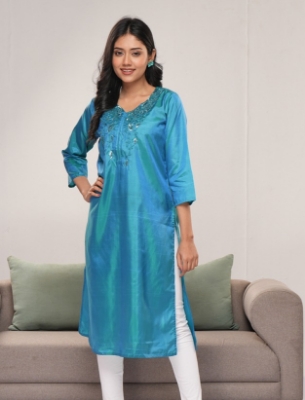 Picture of Winner Style Trendy & Stylish Sea Green Paper Silk Karchupi Work Kurti for Women by Winner Style