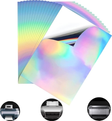 Picture of Seven Color Printable Vinyl Sticker Paper A4 Holographic Sticker Paper Printable Clear Sticker Paper Waterproof Vinyl Sticker Paper for Inkjet Printer Laser Printer DIY Craft Decoration A4 size 20 sheets