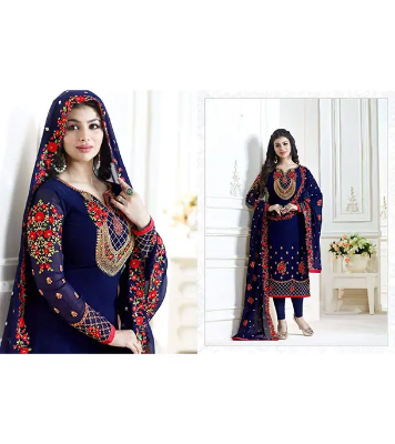 Picture of Unstitched Georgette Embroidery Work Free Size Designer Salwar Kamiz For Woman