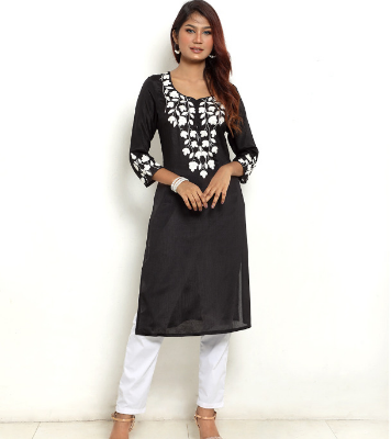 Picture of Winner Style Trendy & Stylish Black Silk Karchupi Work Kurti for Women by Winner Style