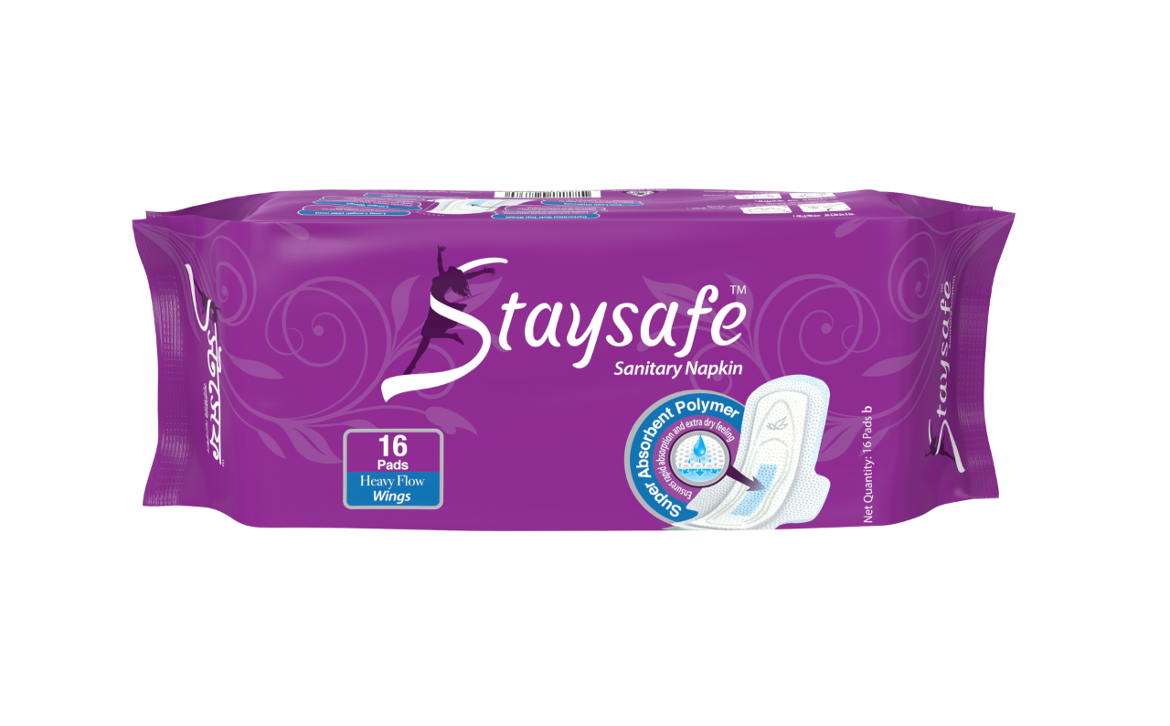Picture of Staysafe Sanitary Napkin- 16 Pads (Heavy Flow Wings)+ 8 Pads Free
