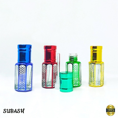 Picture of 3 Pieces Exclusive Multi Design Premium Royal Engraving Empty Attar Glass Bottle-3ml-Made In China