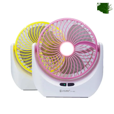Picture of JY SUPER 1880 Rechargeable Fan with 3 Speeds and LED Light feature Quiet Operation Portable USB desk Table Fan for Camping Traveling Home Kitchen Office Outdoor