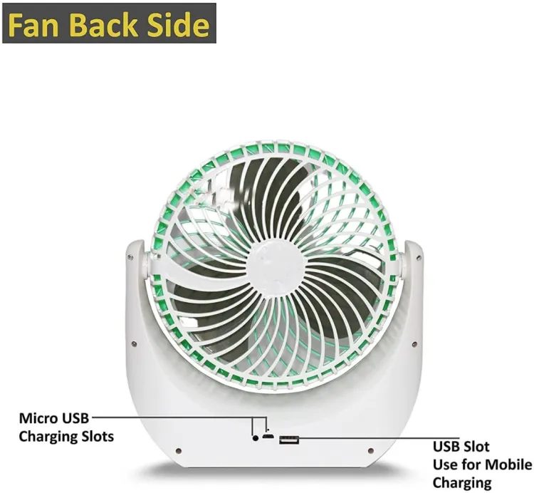 Picture of JY SUPER 1880 Rechargeable Fan with 3 Speeds and LED Light feature Quiet Operation Portable USB desk Table Fan for Camping Traveling Home Kitchen Office Outdoor