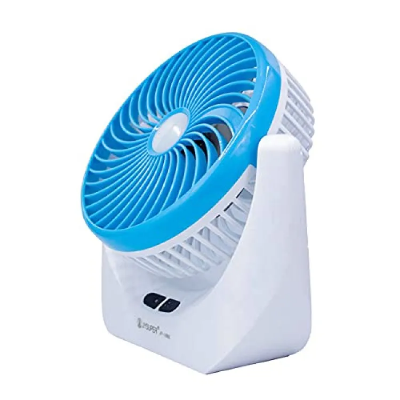 Picture of JY SUPER 1880 Rechargeable Fan with 3 Speeds and LED Light feature Quiet Operation Portable USB desk Table Fan for Camping Traveling Home Kitchen Office Outdoor