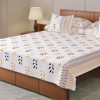 Picture of Regal Bed Sheet- Yellow Black Leaf