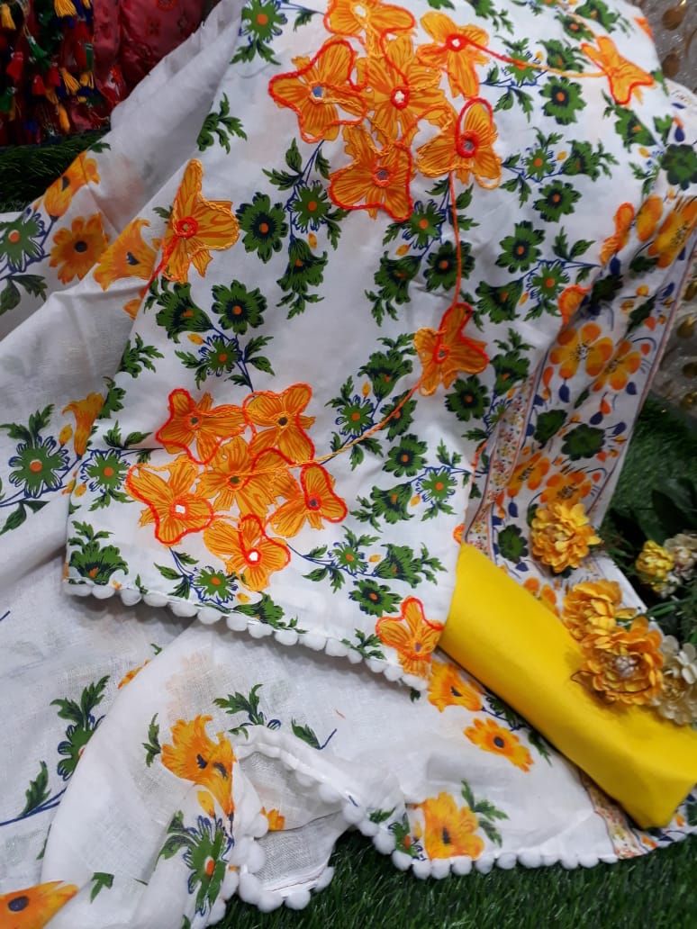 Picture of Unstitched Joypuri Ari worked Three Piece For Women Salwar Kameez Screen and Block Print