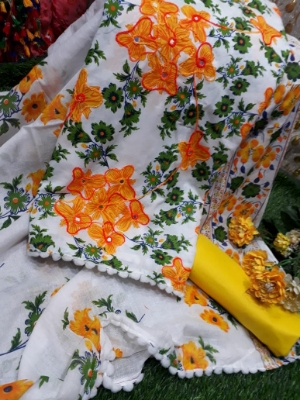 Picture of Unstitched Joypuri Ari worked Three Piece For Women Salwar Kameez Screen and Block Print