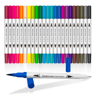 Picture of Dual Tip Brush Marker Pens 24 Colors,Brush Tip with Fineliner 0.4mm Markers Pen 