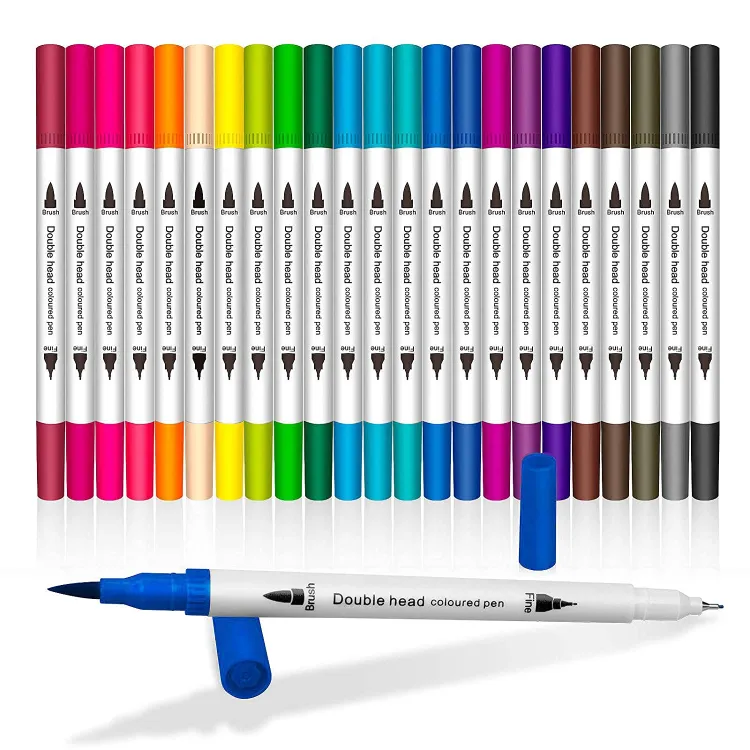 Picture of Dual Tip Brush Marker Pens 24 Colors,Brush Tip with Fineliner 0.4mm Markers Pen 