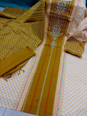 Picture of Premium Quality Cotton Embroidery Worked Printed Three Piece for Women Unstiched Skin Print 3 Piece New Gorgeous Salwar Kameez