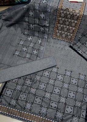 Picture of Premium Quality Cotton Embroidery Worked Printed Three Piece for Women Unstiched Skin Print 3 Piece New Gorgeous Salwar Kameez