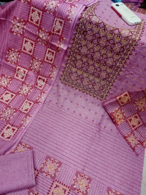 Picture of Premium Quality Cotton Embroidery Worked Printed Three Piece for Women Unstiched Skin Print 3 Piece New Gorgeous Salwar Kameez