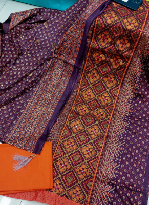 Picture of Premium Quality Cotton Embroidery Worked Printed Three Piece for Women Unstiched Skin Print 3 Piece New Gorgeous Salwar Kameez