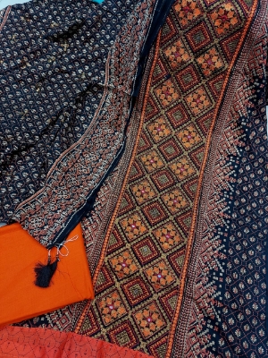 Picture of Premium Quality Cotton Embroidery Worked Printed Three Piece for Women Unstiched Skin Print 3 Piece New Gorgeous Salwar Kameez