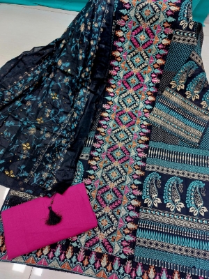 Picture of Premium Quality Cotton Embroidery Worked Printed Three Piece for Women Unstiched Skin Print 3 Piece New Gorgeous Salwar Kameez