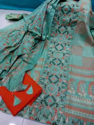 Picture of Premium Quality Cotton Embroidery Worked Printed Three Piece for Women Unstiched Skin Print 3 Piece New Gorgeous Salwar Kameez