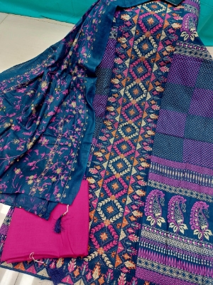 Picture of Premium Quality Cotton Embroidery Worked Printed Three Piece for Women Unstiched Skin Print 3 Piece New Gorgeous Salwar Kameez