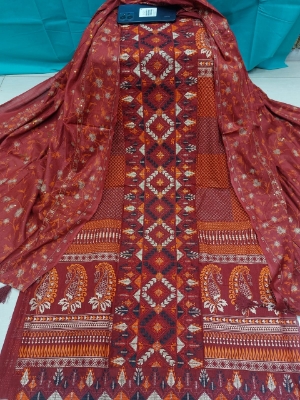 Picture of Premium Quality Cotton Embroidery Worked Printed Three Piece for Women Unstiched Skin Print 3 Piece New Gorgeous Salwar Kameez