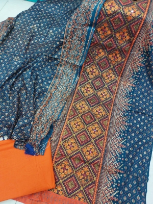 Picture of Premium Quality Cotton Embroidery Worked Printed Three Piece for Women Unstiched Skin Print 3 Piece New Gorgeous Salwar Kameez