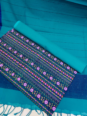 Picture of Premium Quality Unstitched Cotton Three Piece for Women Screen Printed Shalwar Kameez Orna 3pcs Stylish Fabric