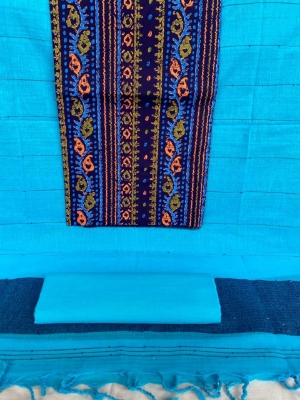 Picture of Premium Quality Unstitched Cotton Three Piece for Women Screen Printed Shalwar Kameez Orna 3pcs Stylish Fabric