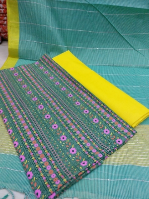 Picture of Premium Quality Unstitched Cotton Three Piece for Women Screen Printed Shalwar Kameez Orna 3pcs Stylish Fabric