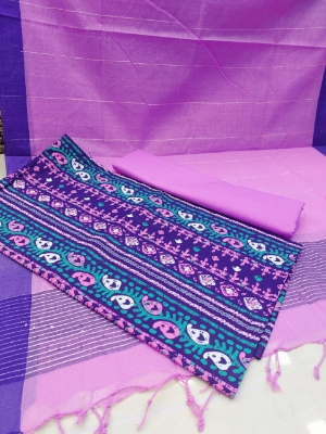 Picture of Premium Quality Unstitched Cotton Three Piece for Women Screen Printed Shalwar Kameez Orna 3pcs Stylish Fabric