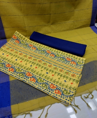 Picture of Premium Quality Unstitched Cotton Three Piece for Women Screen Printed Shalwar Kameez Orna 3pcs Stylish Fabric